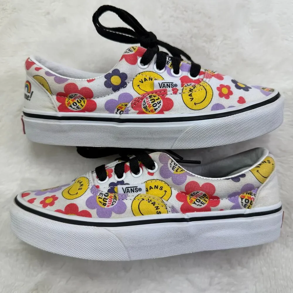 Vans Era Radically Happy Kids Skate Shoes True White Canvas Size 2